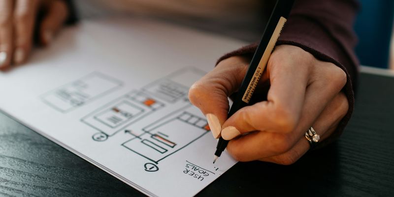 Croquis d'une page de conversion tracé à la main